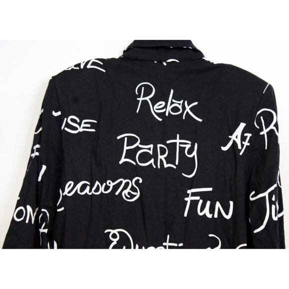 VG 80s Styles to Go Black Long Blazer sz 10 Cursive Word Print Party Whimsical - Picture 6 of 10